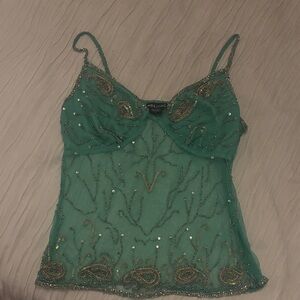 Wet Seal Green Beaded Spaghetti Strap Camisole